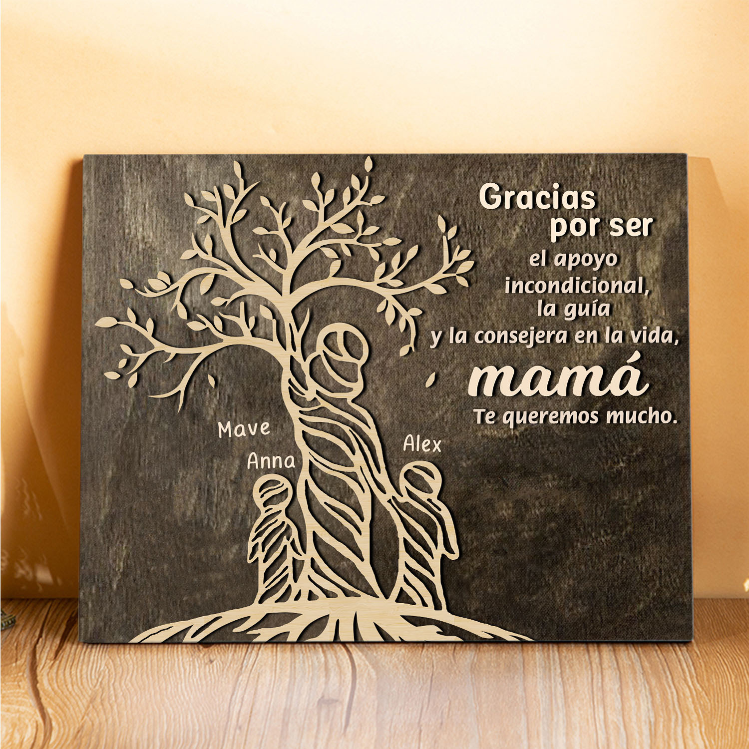 A mi mamá-Lámina mujer de árbol marco de madera personalizado con 3 nombres-Jessemade ES