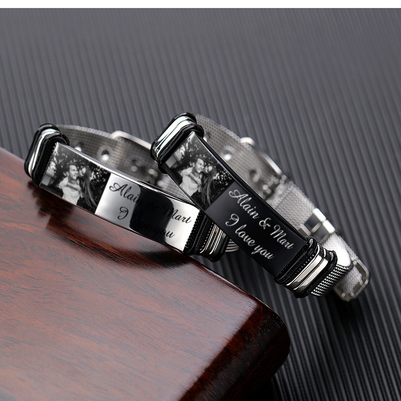 A mi papá-Pulsera de cadena personalizada con 2 textos y 1 foto-Jessemade ES