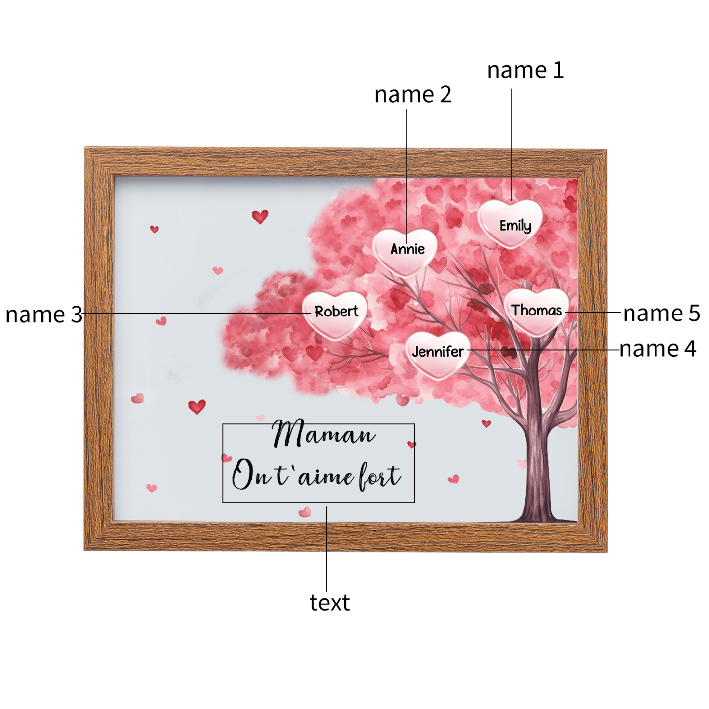 Marco con LED Árbol de la Vida 1-10 Nombres Personalizados con 1 Texto-Jessemade ES
