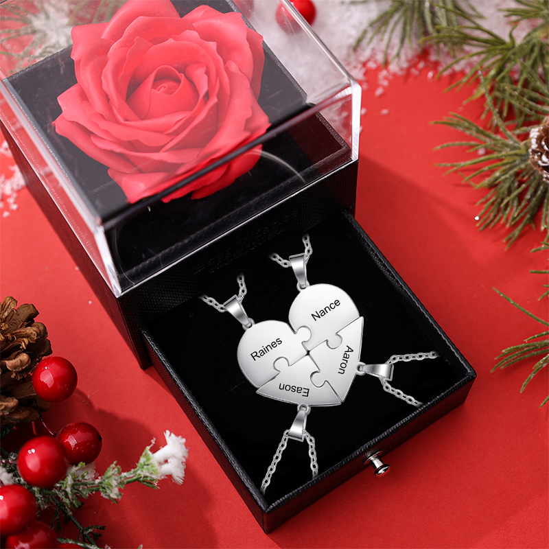 Collares de corazón 4 piezas de rompecabezas 4 nombres personalizados-Jessemade ES