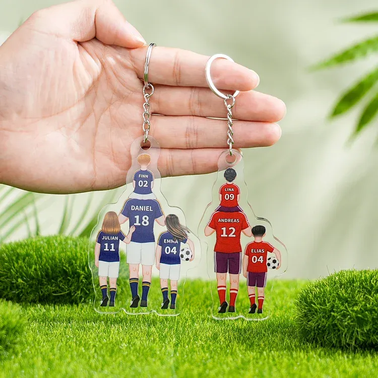 Llavero de acrílico fútbol papá y niños 1-4 nombres y personajes personalizados-Jessemade ES