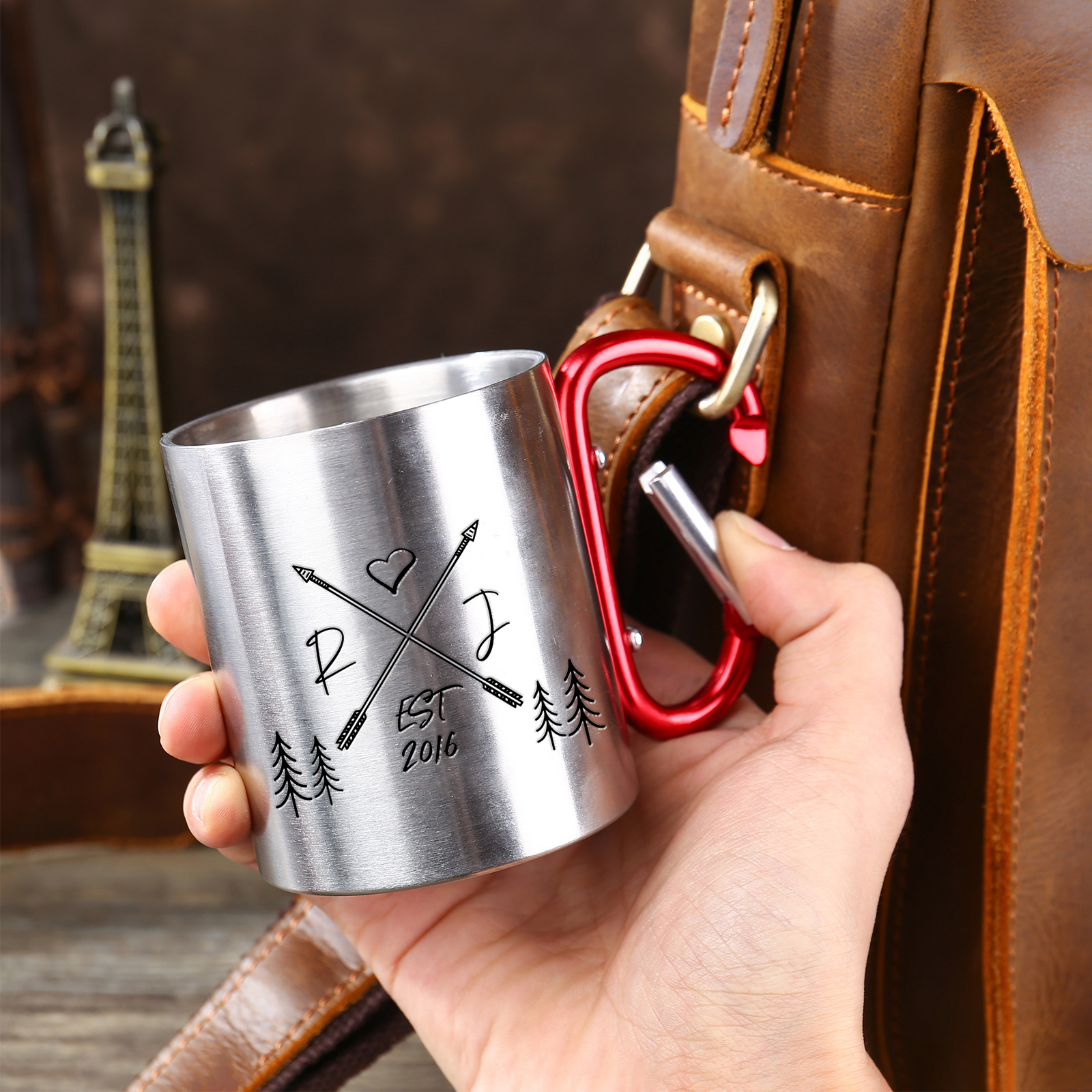 Taza de acero inoxidable actividad al aire libre para pareja 2 letras personalizadas y año-Jessemade ES