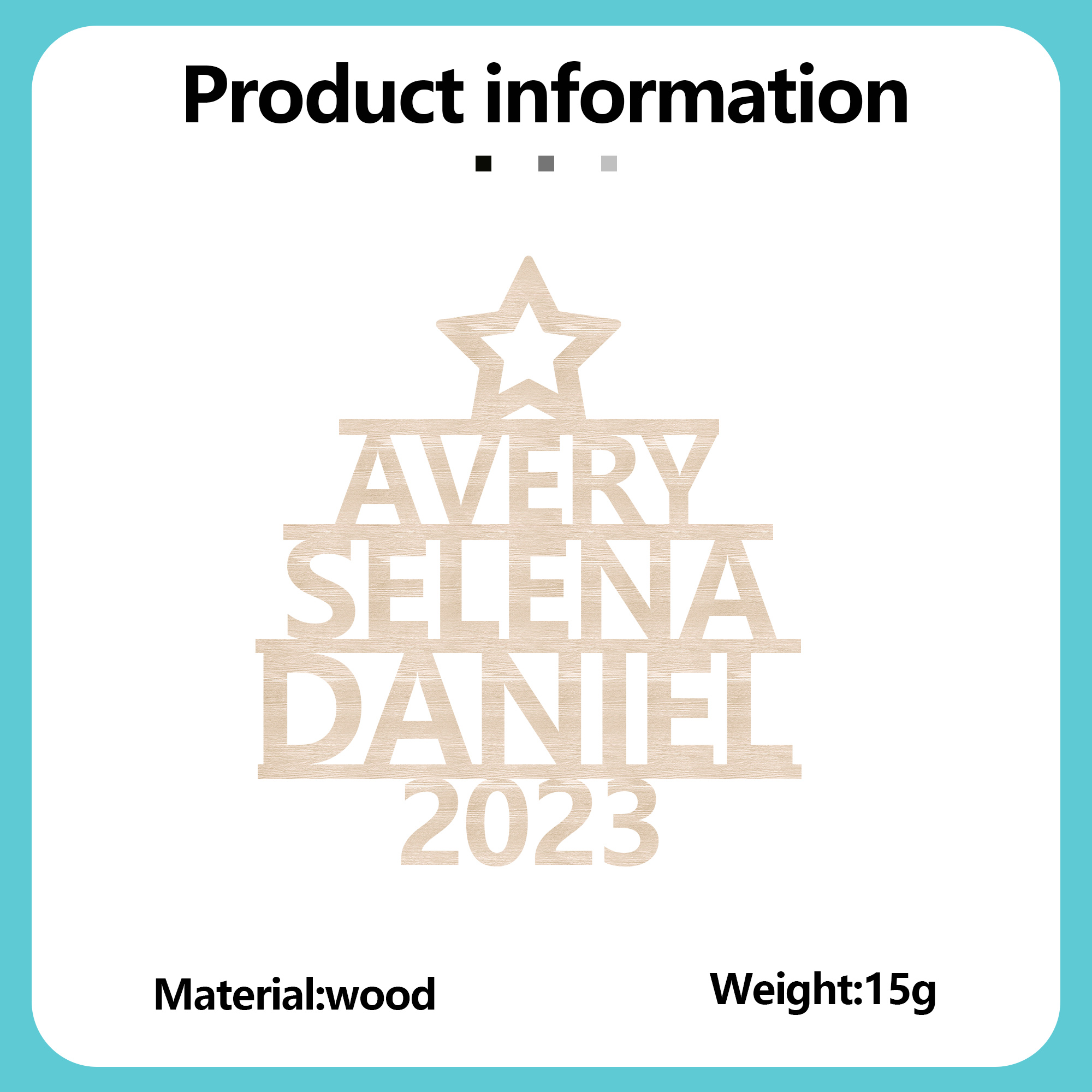 Navidad-Ornamento navideño de madera árbol de nombres con 3 nombres y año personalizados