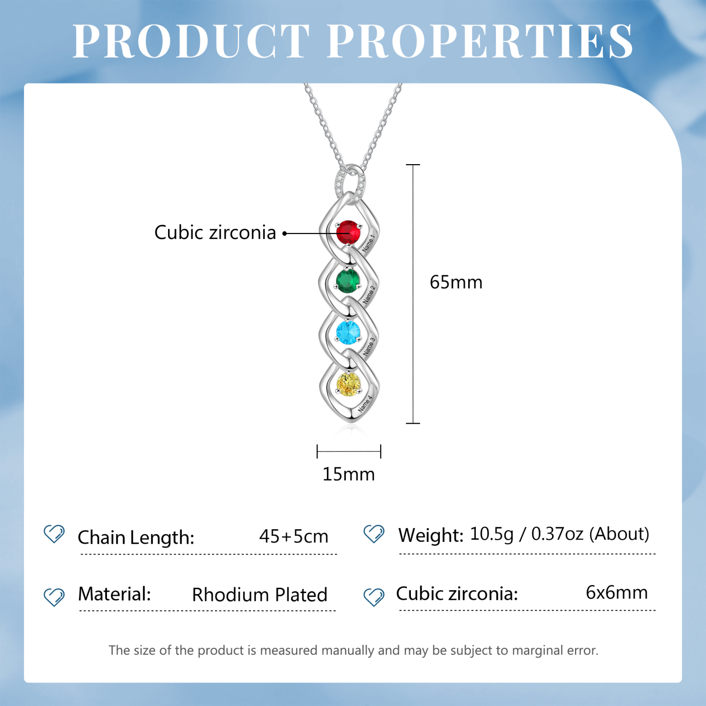 Collar de lazos con 2-5 nombres y piedras de nacimiento personalizados-Jessemade ES