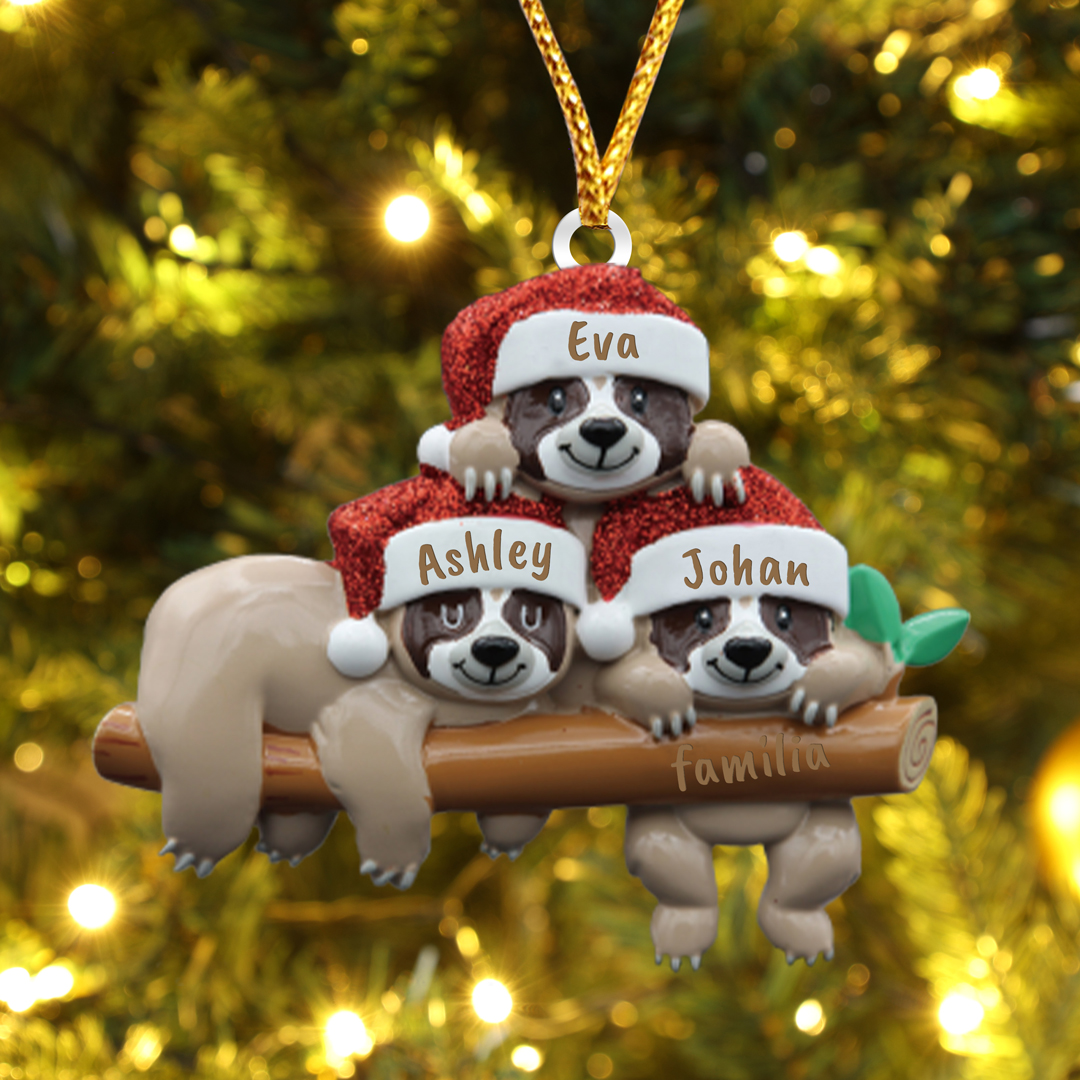 Navidad-Ornamento la familia de pereza 3 nombres y apellido personalizados adorno del árbol