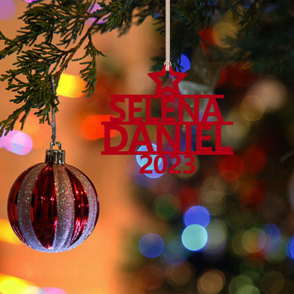 Navidad-Ornamento navideño de madera árbol de nombres con 2 nombres y año personalizados