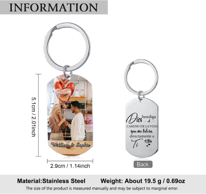 Llavero personalizado con 2 nombres y 1 foto para pareja-Jessemade ES