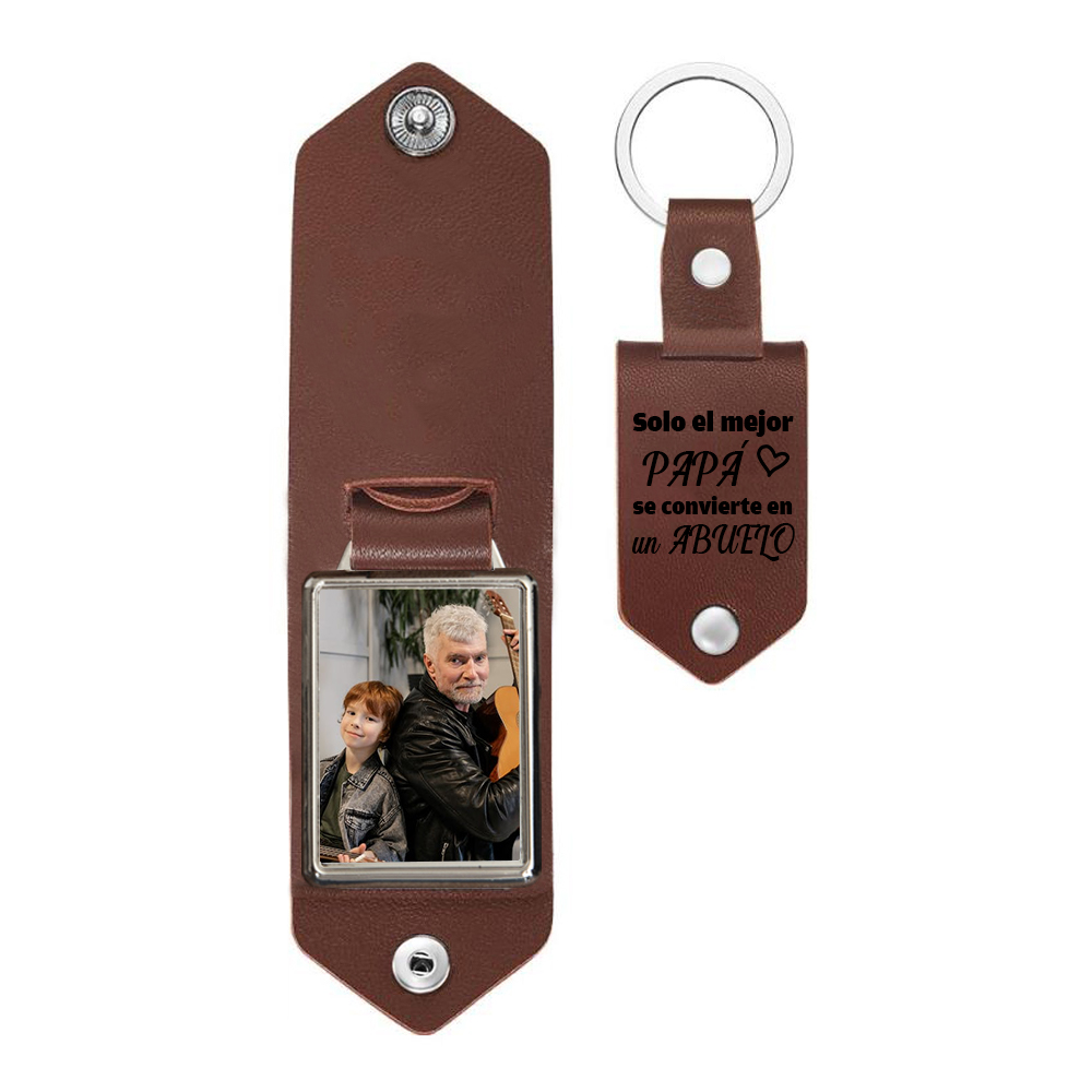 A mi abuelo-Llavero de cuero personalizado con 1 foto-Jessemade ES