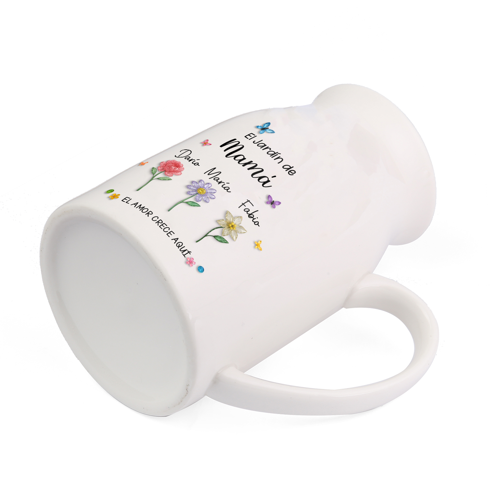 Jarrón de cerámica personalizado « El jardín de mamá o abuela » con 1 a 10 flores de nacimiento y nombres