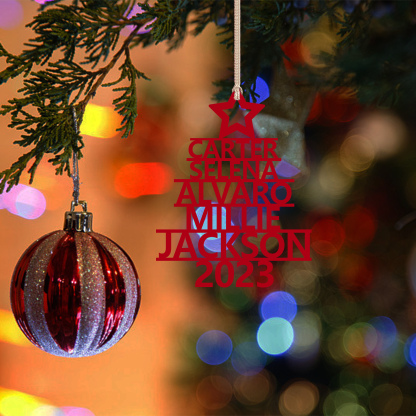 Navidad-Ornamento navideño de madera árbol de nombres con 5 nombres y año personalizados