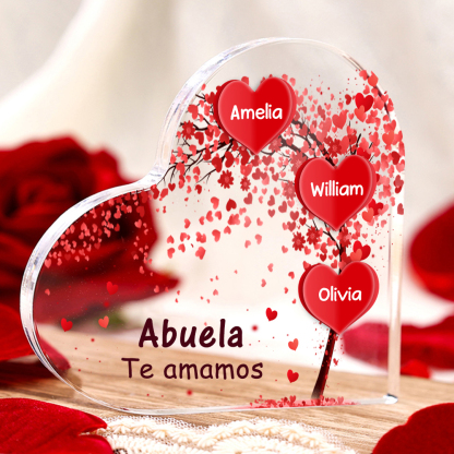 A mi mamá/abuela-Placa de acrílico "Corazones" en forma de corazón 3 nombres y 1 texto personalizados-Jessemade ES
