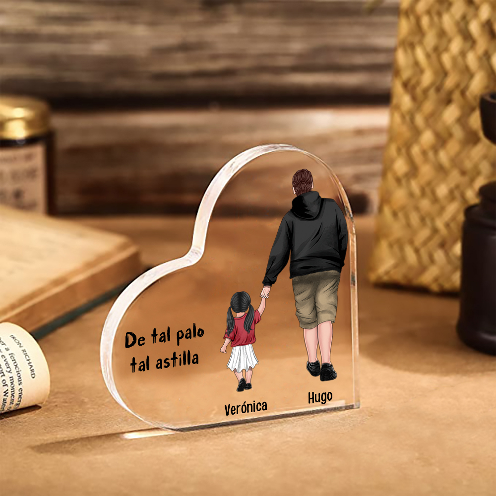 Placa de acrílico en forma de corazón papá e hija con 2 nombres personalizados-Jessemade ES