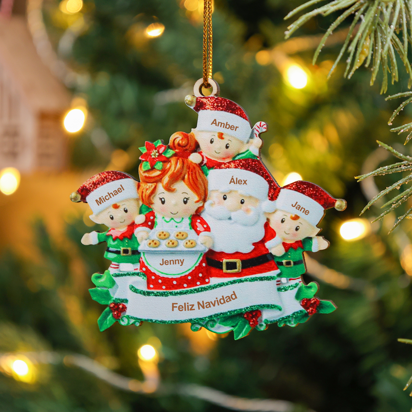 Navidad-Ornamentos Navideños de Madera Mamá y Papá Noel 5 Nombres Personalizados con Texto
