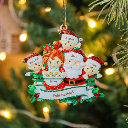 Navidad-Ornamentos Navideños de Madera Mamá y Papá Noel 5 Nombres Personalizados con Texto