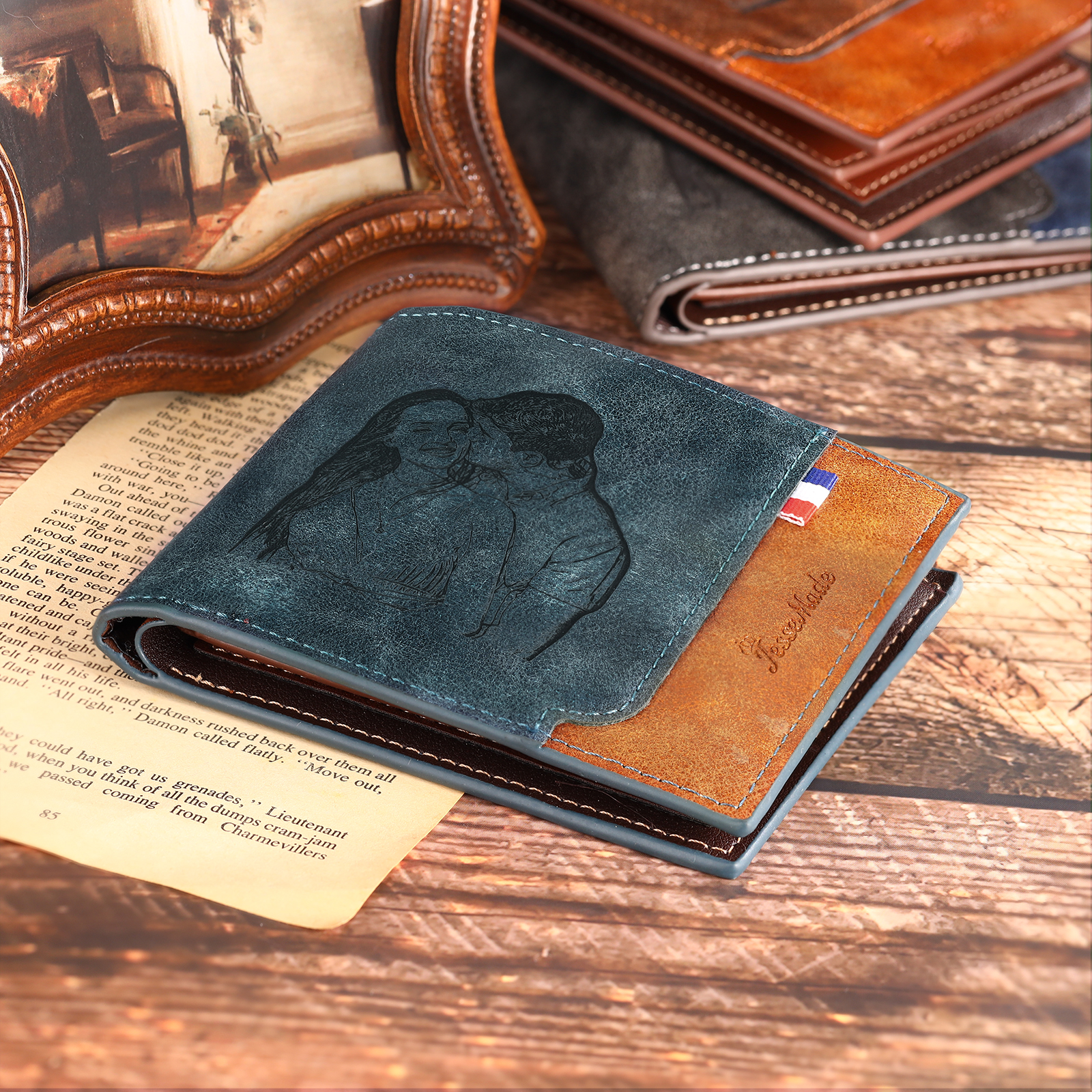 Cartera, billetera personalizada con 1 foto, 1 nombre y 1 letra monedero para hombre-Jessemade ES