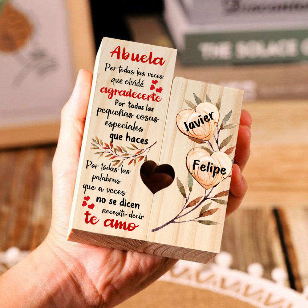 A mi abuela - Candelero de madera sin vela Corazones 2 nombres personalizados