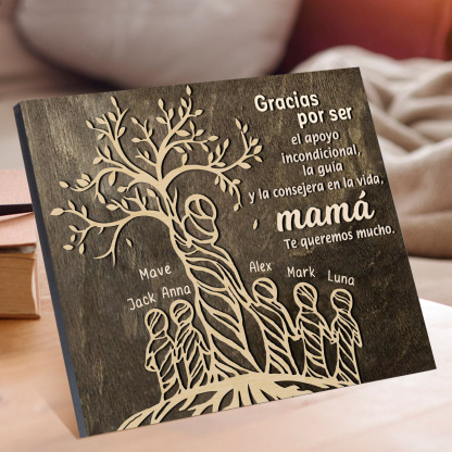 A mi mamá-Lámina mujer de árbol marco de madera personalizado con 6 nombres-Jessemade ES