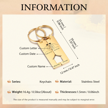 A mi querido-Llavero con casa encajada para pareja posando corazón con manos 2 nombres, 2 letras personalizadas con fecha-Jessemade ES