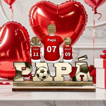 Decoración Papá fútbol con hijos personalizada, 2 a 5 nombres