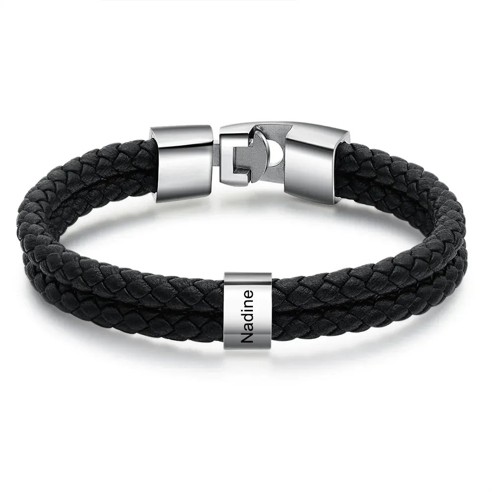 A MI PAPÁ-Pulsera de cuero trenzado 1-7 aros con 1-7 nombres personalizados pulsera de hombre