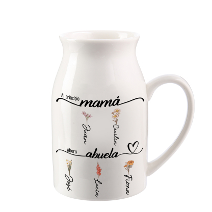 A mi abuela-Florero de cerámica 2-10 nombres y flores de nacimiento personalizados | Jessemade