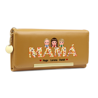 Cartera tipo llibro "MAMÁ" con 1-6 nombres y apariencias personalizados monedero clásico para mujer | Jessemade