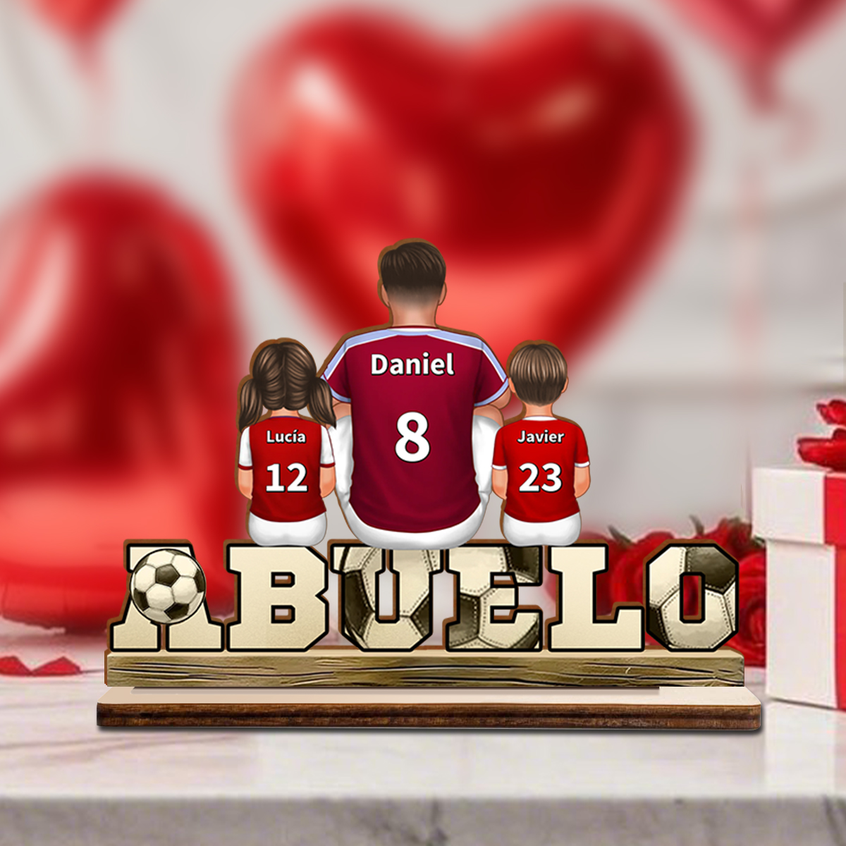 Para mi abuelo - Decoración de madera personalizada con diseño de fútbol y camisetas – Regalo único y emotivo