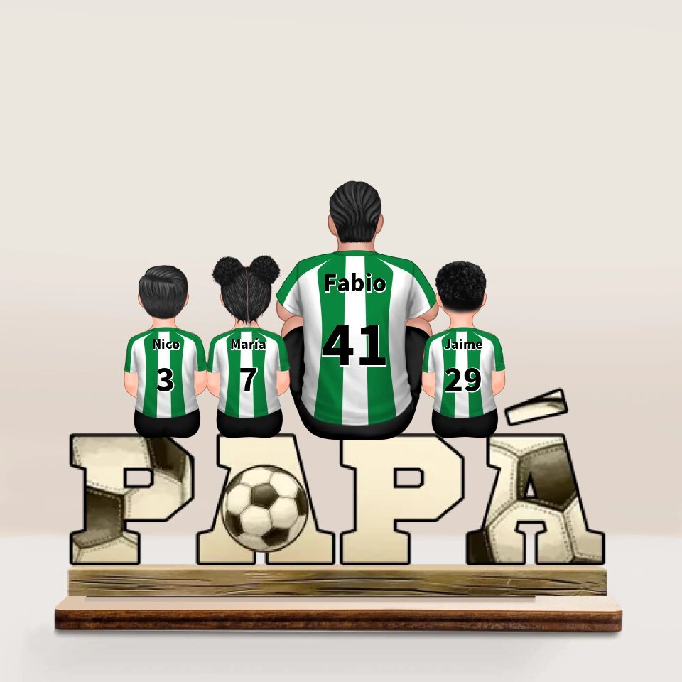 Decoración Papá fútbol con hijos personalizada, 2 a 5 nombres