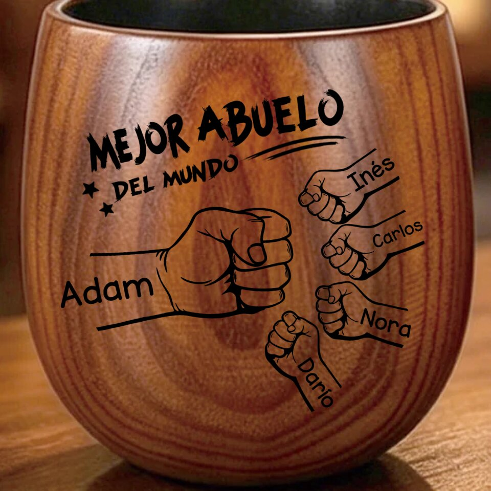 Vaso de whisky de madera personalizado con 2–6 choques de puño y nombres para papá