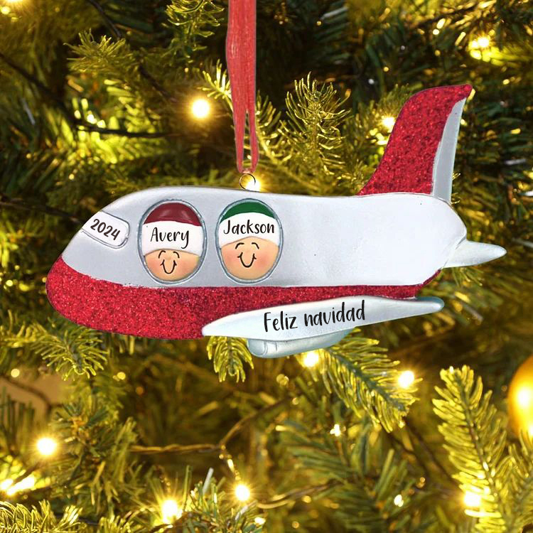 Navidad-Ornamento muñecos navideño de madera viaje en avión 2 nombres, 1 texto y 1 año personalizados adorno del árbol-Jessemade ES