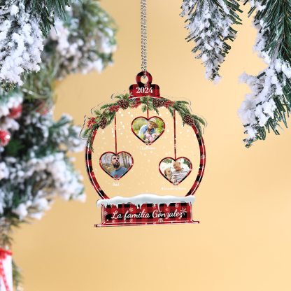 Navidad-Ornamento navideño de acrílico bola de cristal con 3 nombres, 3 fotos y 1 texto personalizados-Jessemade ES