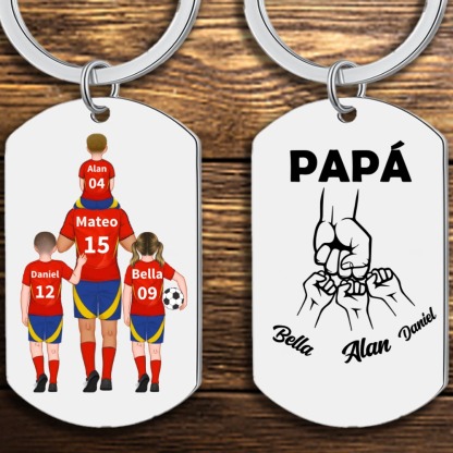 A mi papá-Llavero de placa con fútbol y puño con puño personalizado con 1-4 nombres, números y figuras-Jessemade ES