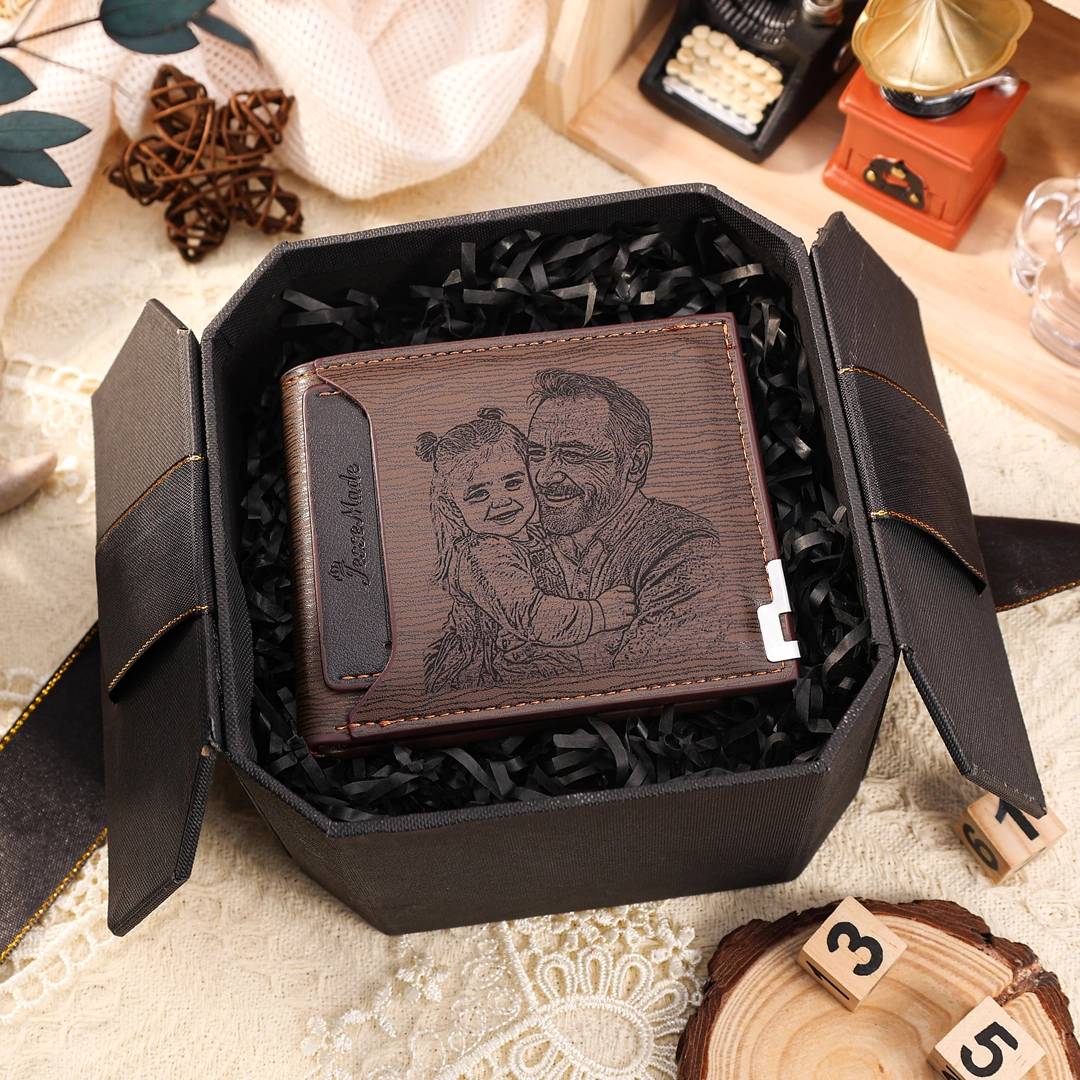 Cartera, billetera con 1 foto y 3 textos personalizados, monedero clásico para hombre | Jessemade