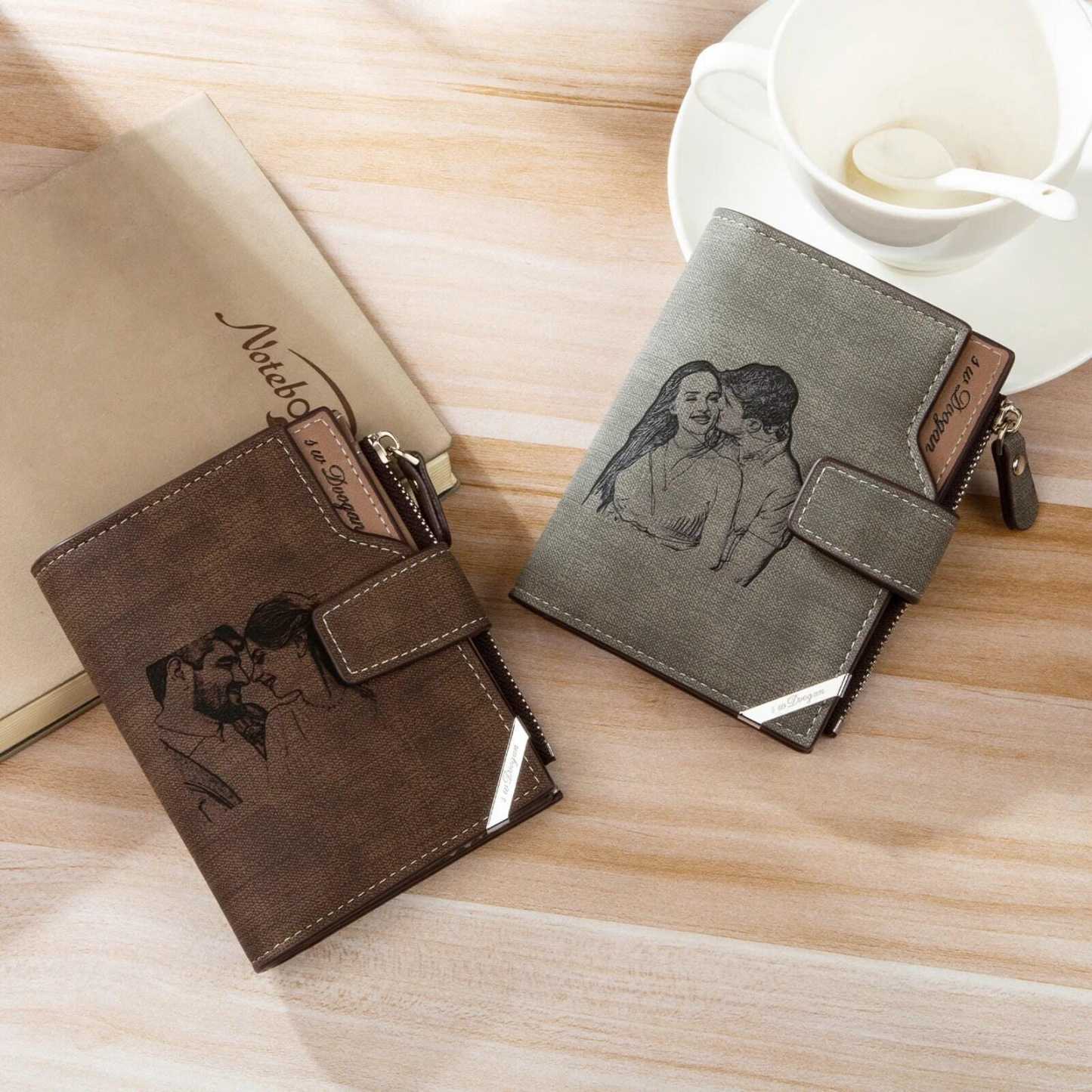 Cartera, billetera con botón con 1 foto, 1 nombre y 1 letra monedero personalizado para hombre | Jessemade
