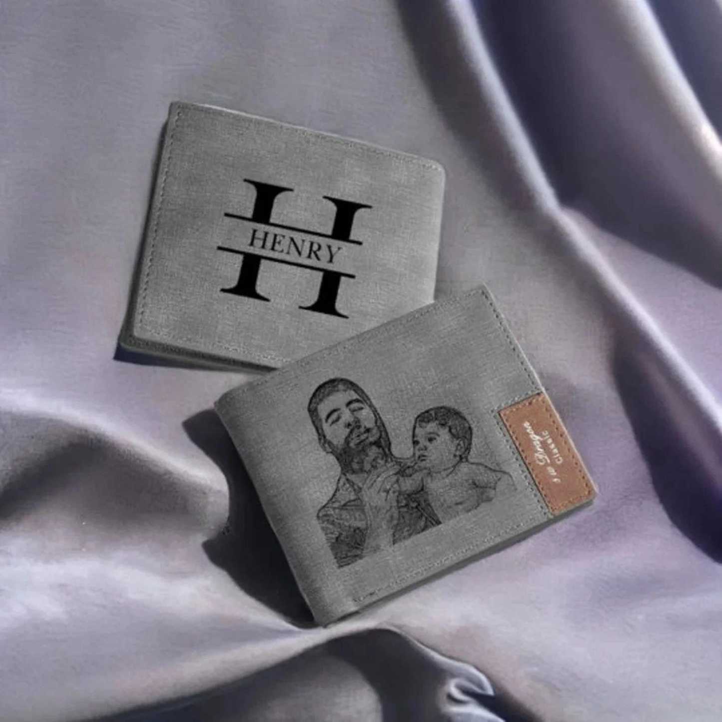 Cartera, billetera personalizada con 1 foto, 1 nombre y 1 letra monedero para hombre | Jessemade-Jessemade ES