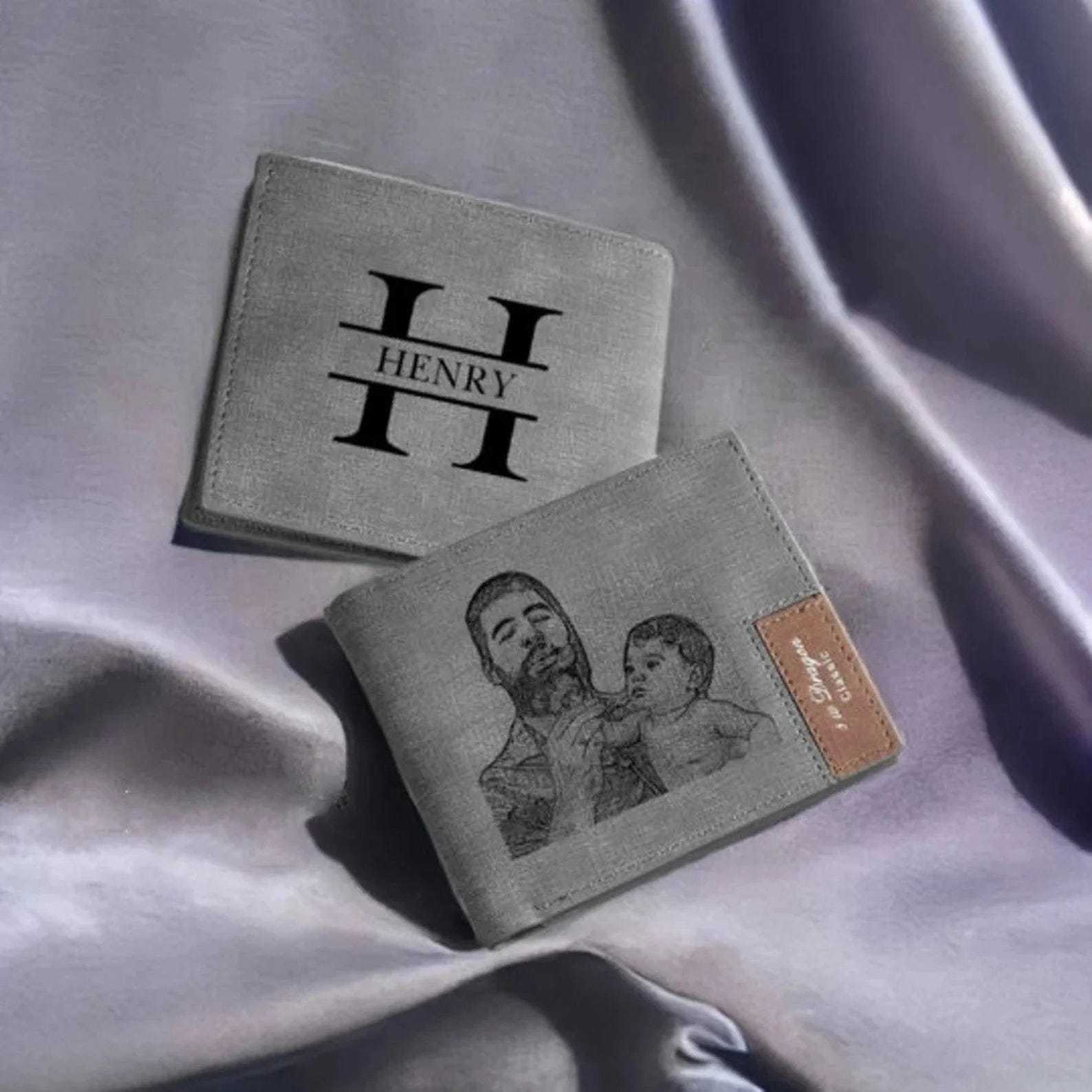 Cartera, billetera personalizada con 1 foto, 1 nombre y 1 letra monedero para hombre | Jessemade-Jessemade ES