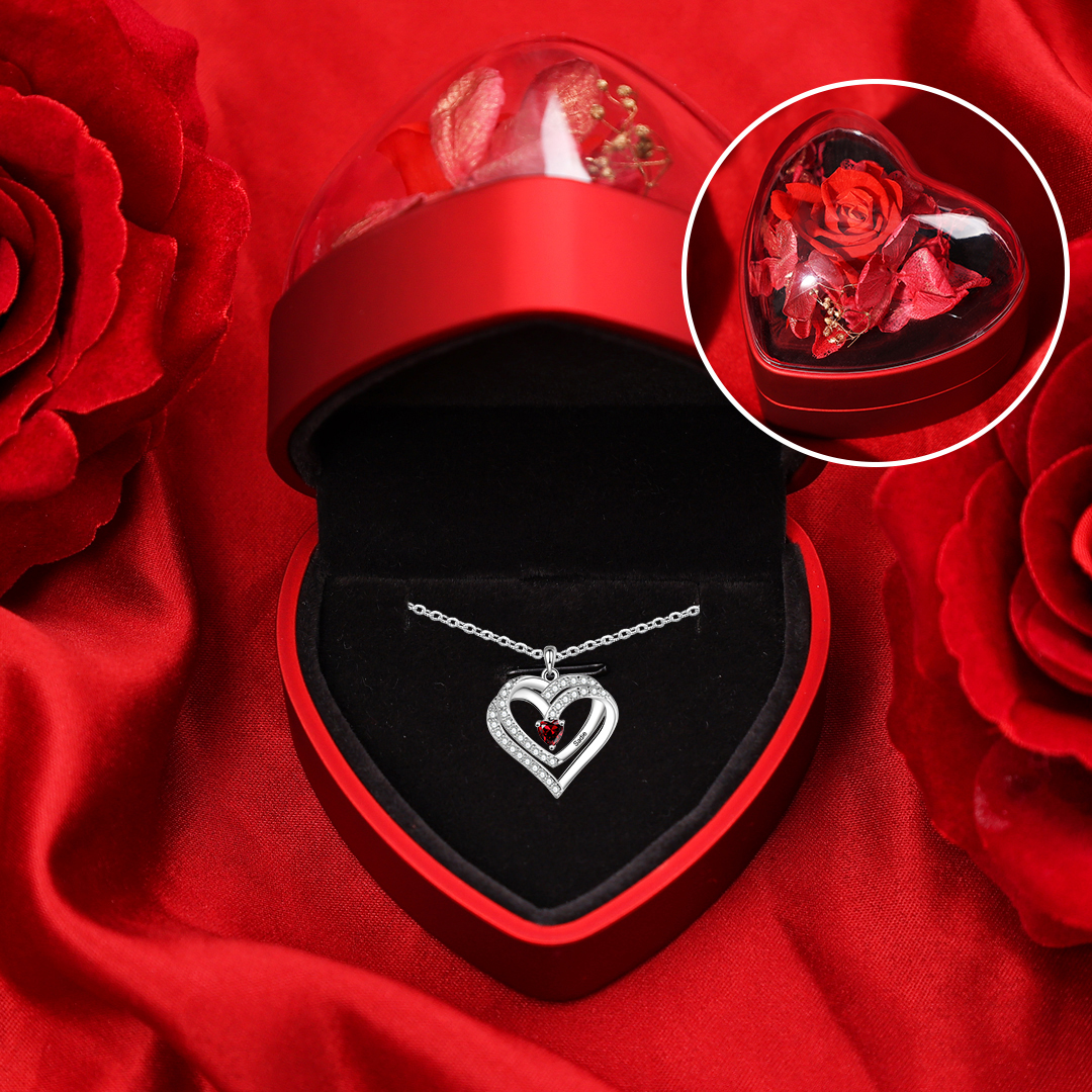 Collar de corazones entrelazados con 1 piedra de nacimiento y 1 nombre collar personalizado para mujer | Jessemade