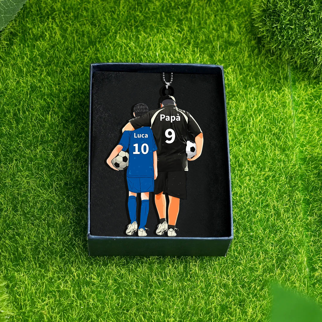Llavero de acrílico fútbol papá e hijo/hija 2 nombres y ropas personalizados | Jessemade