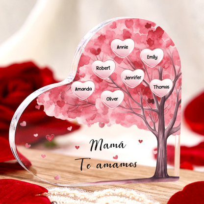 A mi mamá/abuela-Placa de acrílico en forma de corazón árbol 1-12 nombres y 2 textos personalizados
