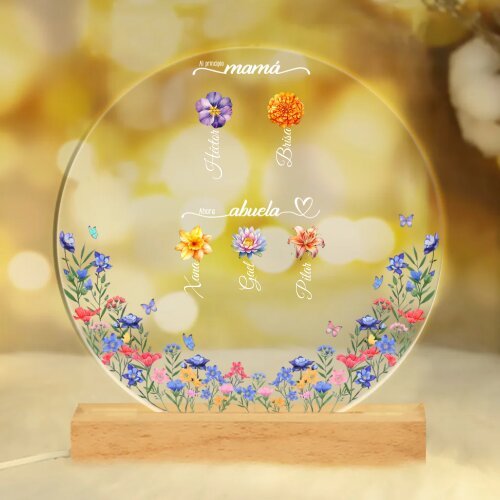 Abuela-Lámpara "al principio mamá, ahora abuela" 2-10 nombres y flores de nacimiento personalizados | Jessemade