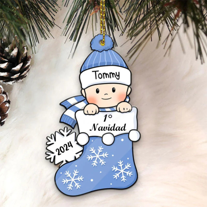 Navidad-Bebé Ornamento Navideño 1 nombre y año con texto personalizados Adorno de Madera