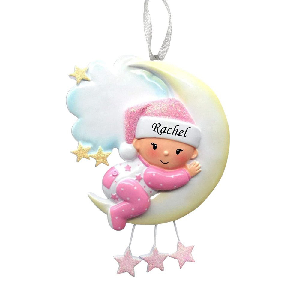 Navidad-Bebé Ornamento Navideño 1 nombre y año con texto personalizados Adorno de Madera
