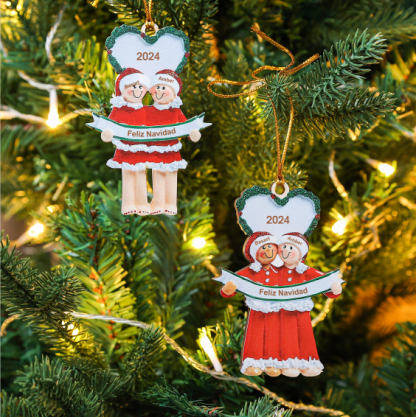 Navidad-Ornamento con Muñecos de Pareja/Amigas 2 Nombres, Año y Texto Personalizados Adorno de Madera-Jessemade ES