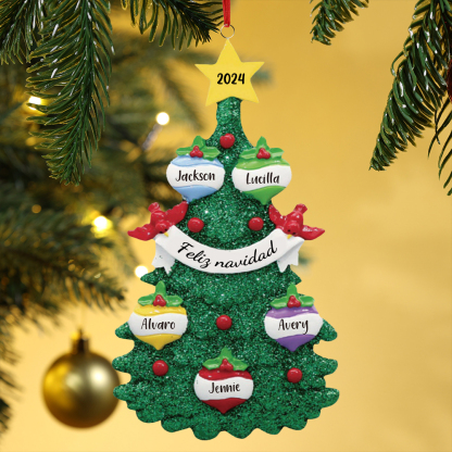 Navidad-Ornamento muñecos navideño de madera en forma de árbol 5 nombres, 1 texto y 1 año personalizados adorno del árbol-Jessemade ES