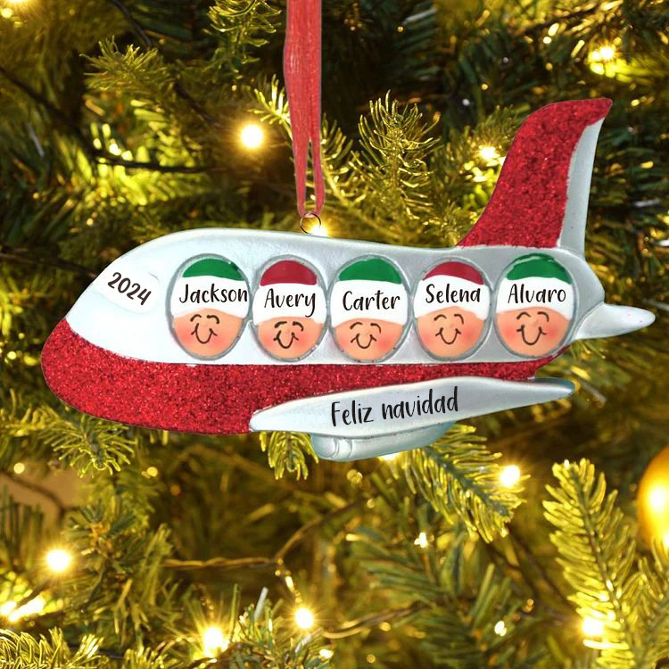 Navidad-Ornamento muñecos navideño de madera viaje en avión 5 nombres, 1 texto y 1 año personalizados adorno del árbol-Jessemade ES