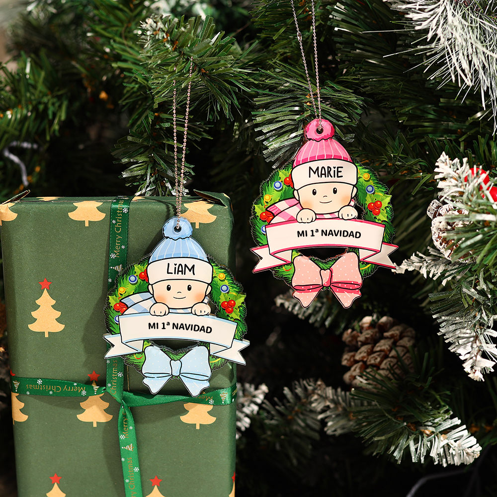 Navidad-Ornamento de acrílico para niño 1 nombre y texto personalizados | Jessemade