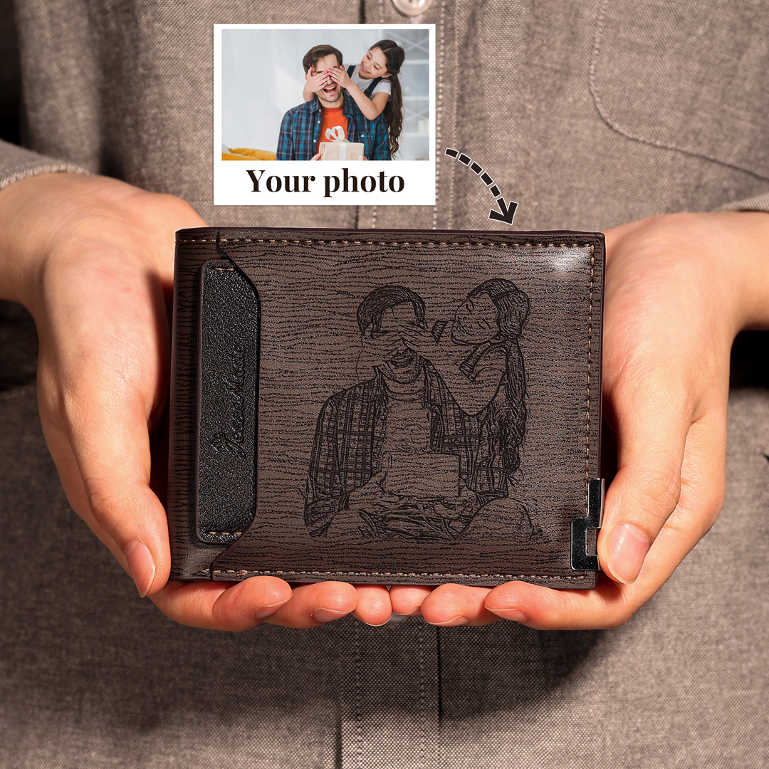 Pareja-Cartera, billetera con 1 foto y 3 textos personalizados, monedero clásico para hombre | Jessemade