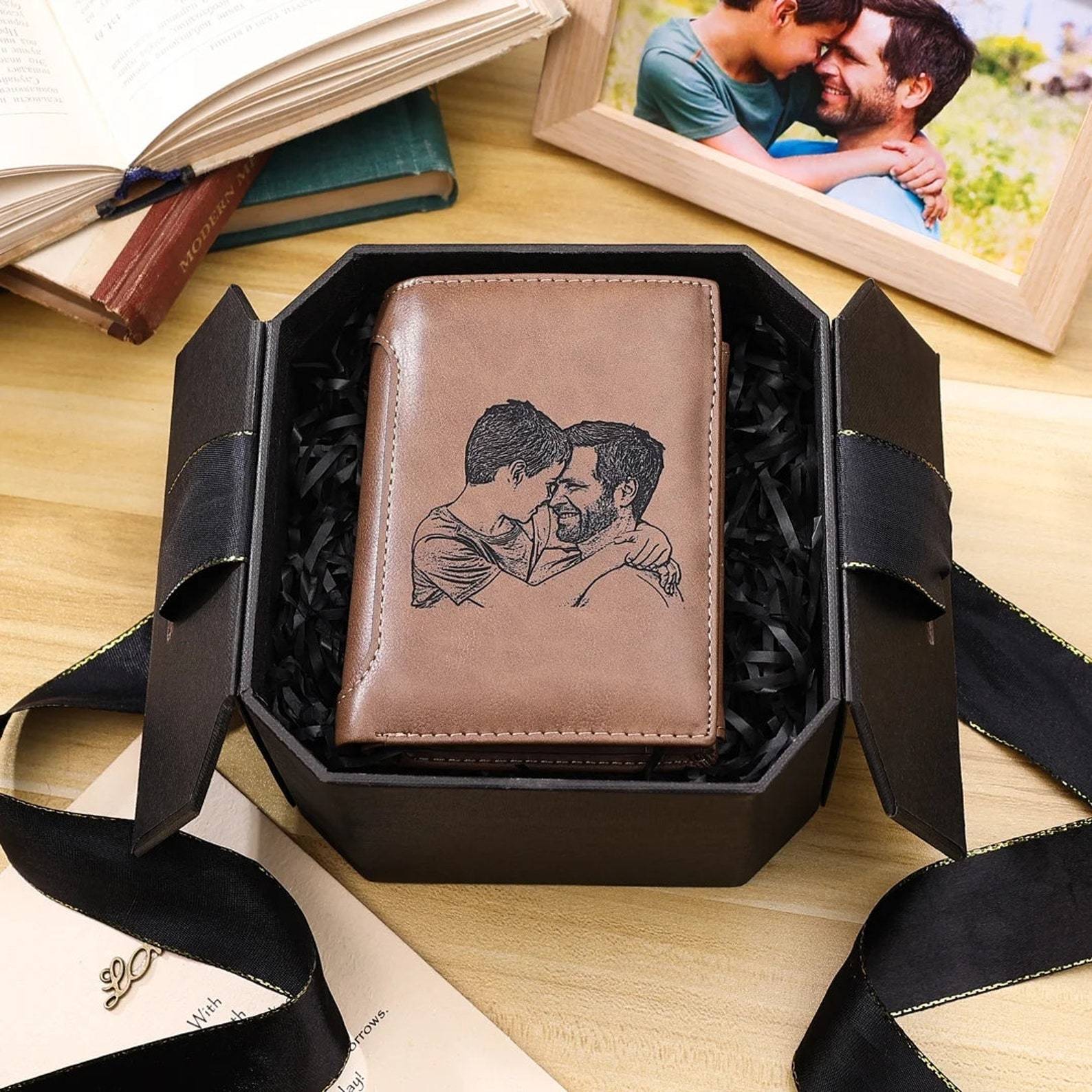 Cartera con foto, 1 nombre y 1 letra personalizados, monedero clásico para hombre | Jessemade