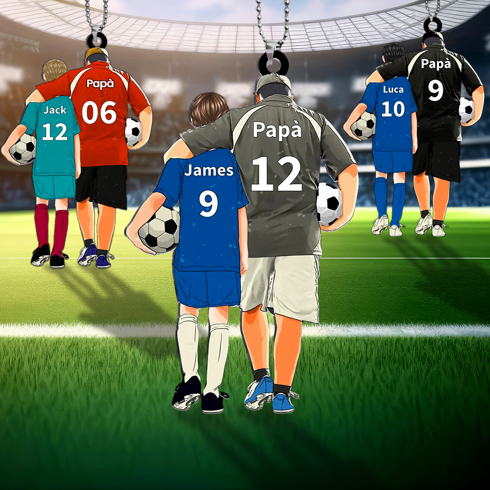 Llavero de acrílico fútbol papá e hijo/hija 2 nombres y ropas personalizados | Jessemade