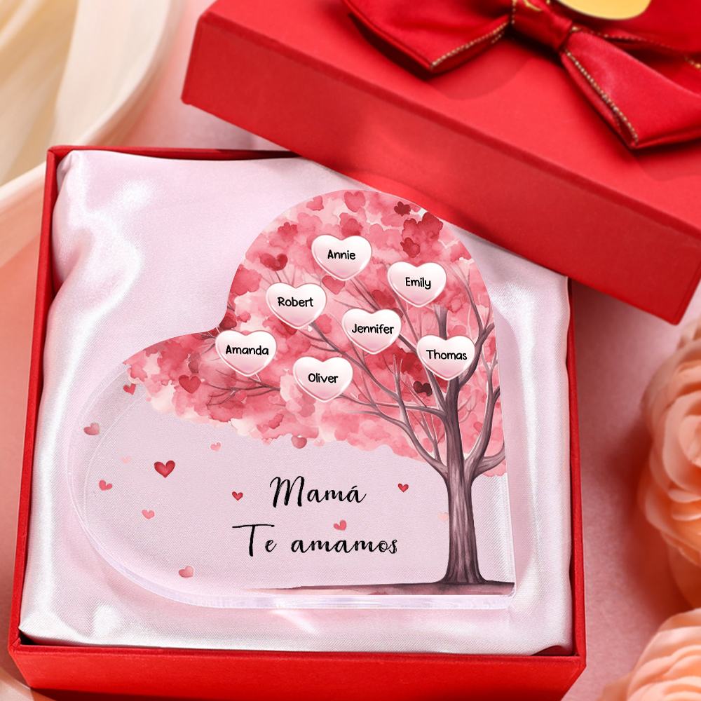 A mi mamá/abuela-Placa de acrílico en forma de corazón árbol 1-12 nombres y 2 textos personalizados
